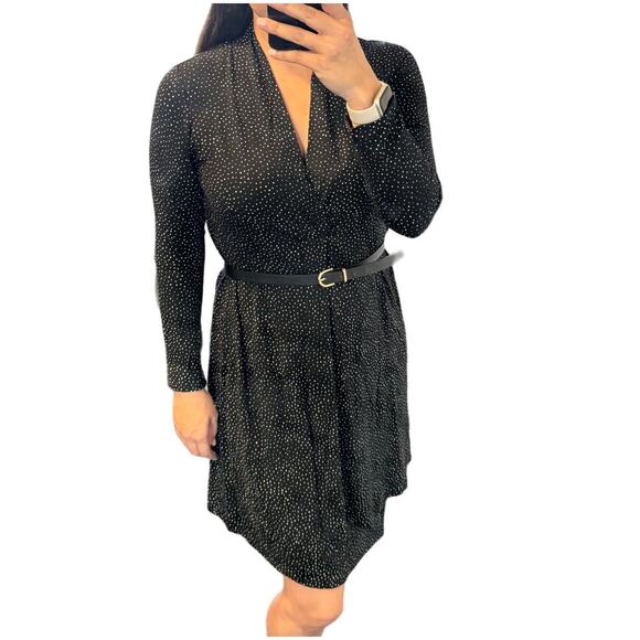 J.Jill Wearever Collection Black Polka Dot Long Sleeve Jersey Dress Small Petite - Picture 1 of 13